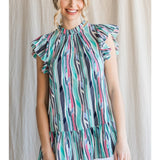 Colorful mint sleeveless striped top