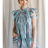 Colorful mint sleeveless striped top