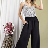 BLACK SMOCKED WIDE LEG PANTS