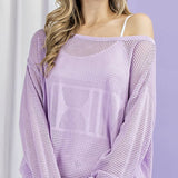 LAVENDER POINTELLE KNIT SWEATER