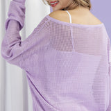LAVENDER POINTELLE KNIT SWEATER
