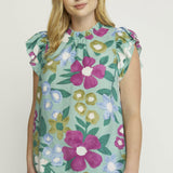 Floral Ruffle Sleeve Top
