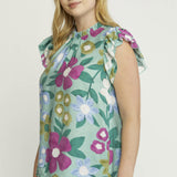 Floral Ruffle Sleeve Top
