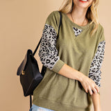 Olive Green Leopard Sleeve Top