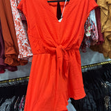 RED DROP SHOULDER ROMPER