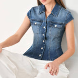 Indigo Denim Button Peplum