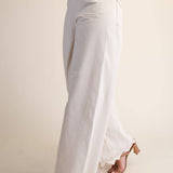 Beige Embroidery Lace Trim Wide Leg Pants