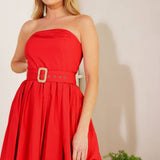 Red Midi Belted Dress