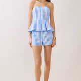 Gingham Blue Peplum Top