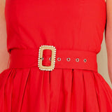 Red Midi Belted Dress
