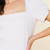 Knit Stripe Puff Short Sleeve Top