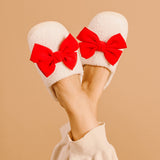 Fuzzy Slippers Red Bow