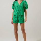 Green Eyelet Drawstring Shorts