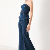 Indigo Denim Belted Tube Top