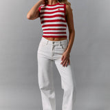 Red & White Stripe Back Bow Top