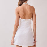 Tweed Pearl Embellished Halter Dress