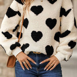 Heart Print Sherpa Pullover