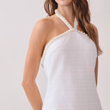 Tweed Pearl Embellished Halter Dress