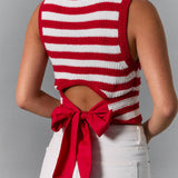 Red & White Stripe Back Bow Top