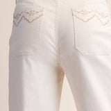 Beige Embroidery Lace Trim Wide Leg Pants