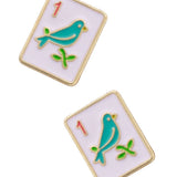 Sparrow Mahjong Tile Stud Earrings in White