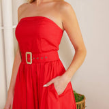 Red Midi Belted Dress
