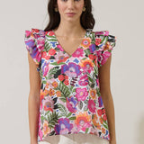 Joyful Bloom Ruffle Trim Top