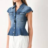 Indigo Denim Button Peplum