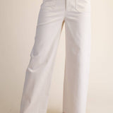 Beige Embroidery Lace Trim Wide Leg Pants