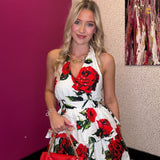 Red Roses Floral Maxi Dress