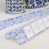Blue and White Chinoiserie Mahjong Rack and Pusher, Set of 4