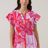 Tropical Cass Flutter Sleeve Top