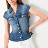 Indigo Denim Button Peplum
