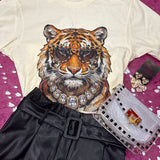 Natural Tiger Tee with Jewels