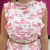 Pink Floral Ruffle Top