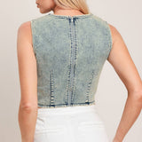 Acid Wash Denim Crop Top