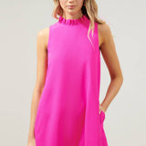 Rouleau Ruffle Mock-Neck Mini Dress