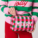 CARA CHECKERED "MERRY" ZIP POUCH,MULTI