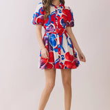 Floral Print Belted Mini Dress: