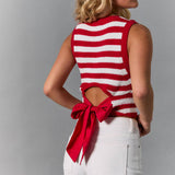 Red & White Stripe Back Bow Top