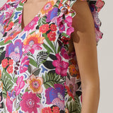 Joyful Bloom Ruffle Trim Top