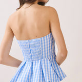 Gingham Blue Peplum Top