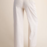 Beige Embroidery Lace Trim Wide Leg Pants