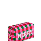 CARA CHECKERED "MERRY" ZIP POUCH,MULTI