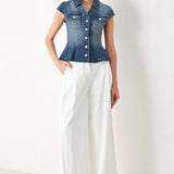 Indigo Denim Button Peplum