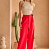 Red High-Waisted Wide Leg Pants
