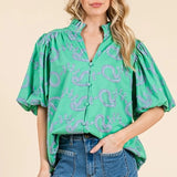 Paisley Puff Embroidered Blouse