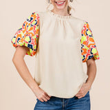 Embroidered Balloon Sleeve Blouse