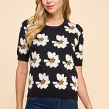 Floral Short Sleeve Sweater