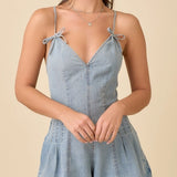 Denim Strap Tie Romper